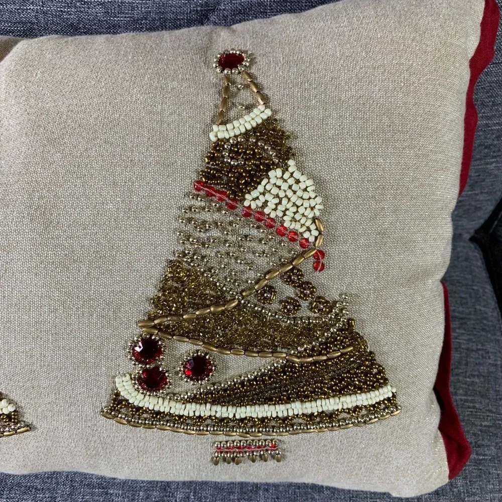Pier 1 Beaded Embroidered Christmas Trees Throw Decorative Pillow